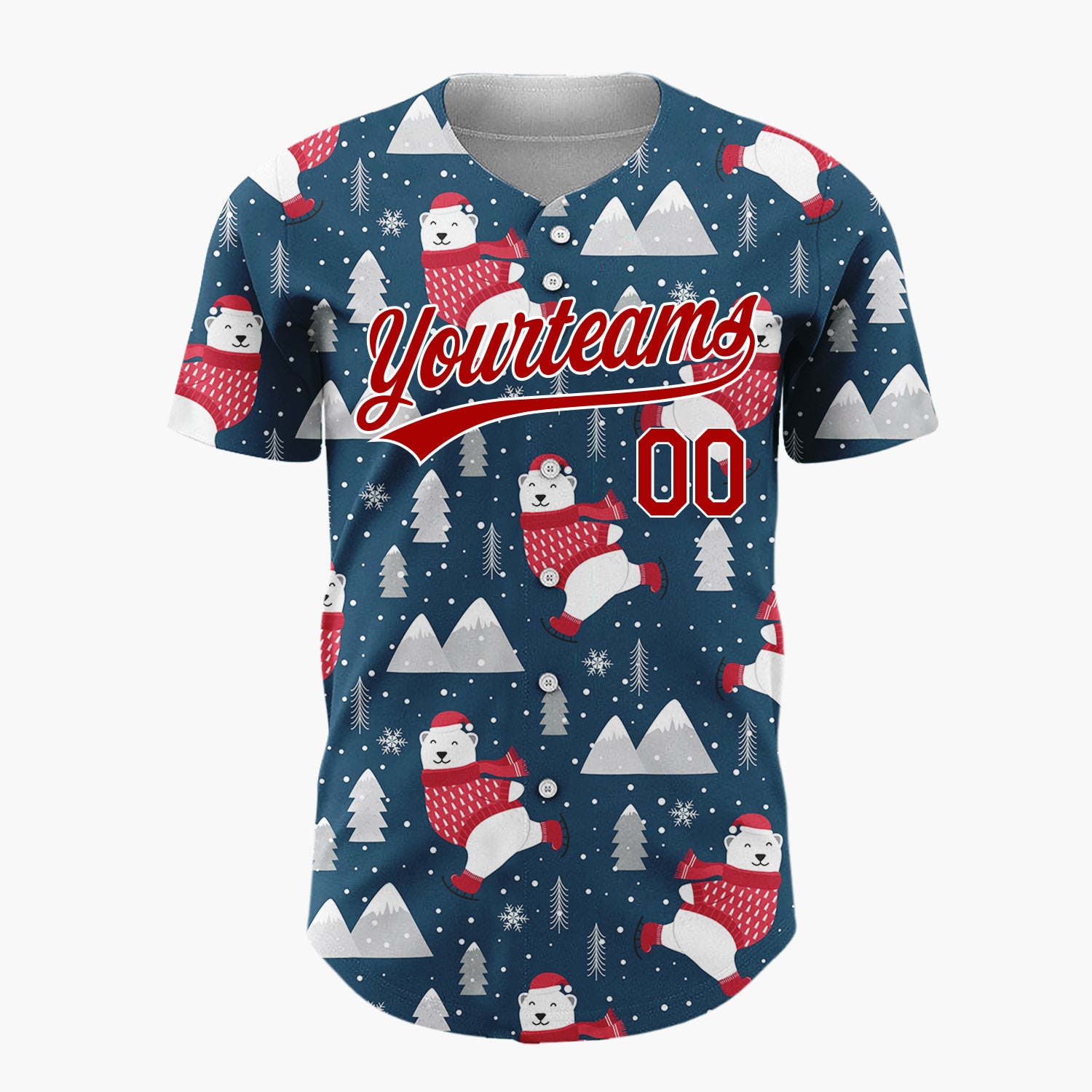 Custom Navy Polar Bear And Mountain Cartoon Christmas Baseball Jersey