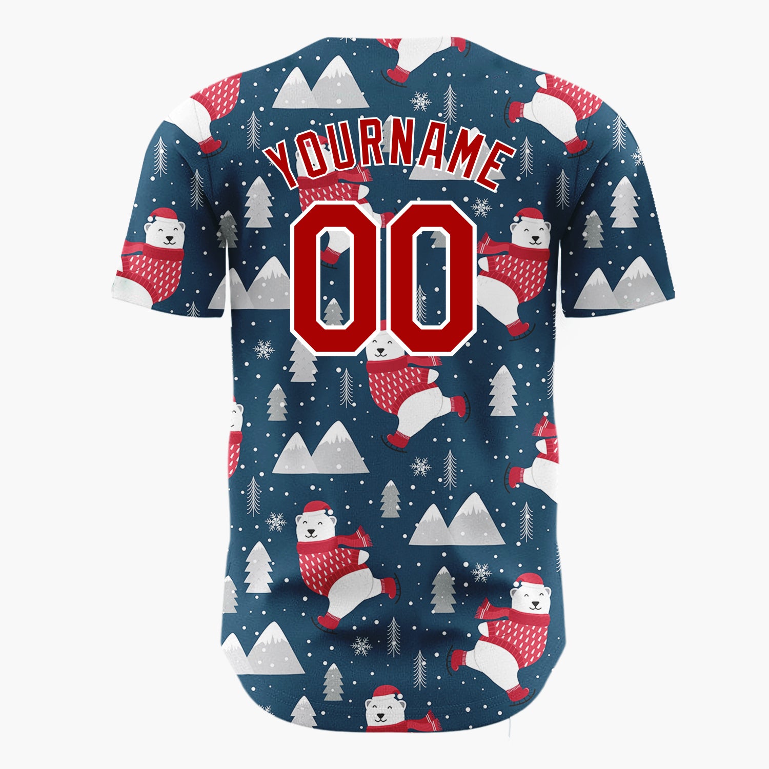 Custom Navy Polar Bear And Mountain Cartoon Christmas Baseball Jersey