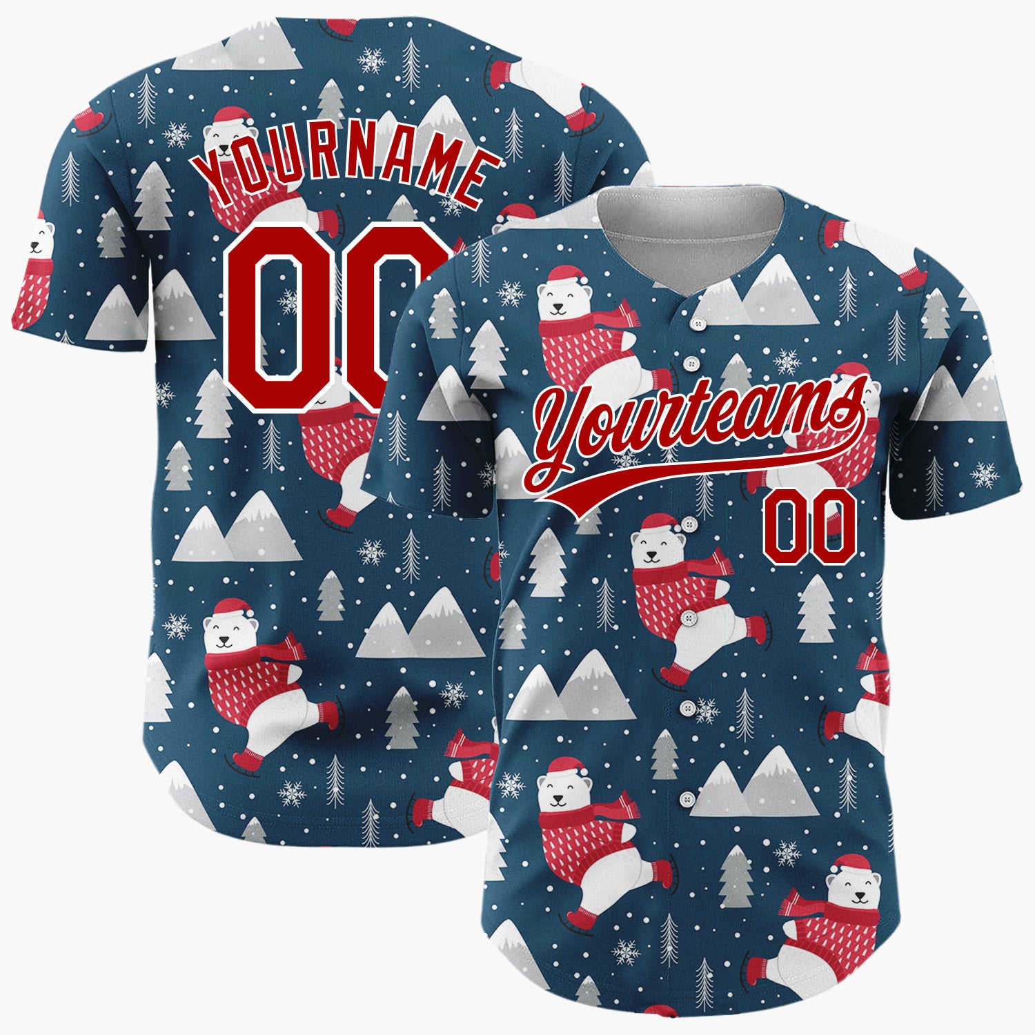 Custom Navy Polar Bear And Mountain Cartoon Christmas Baseball Jersey