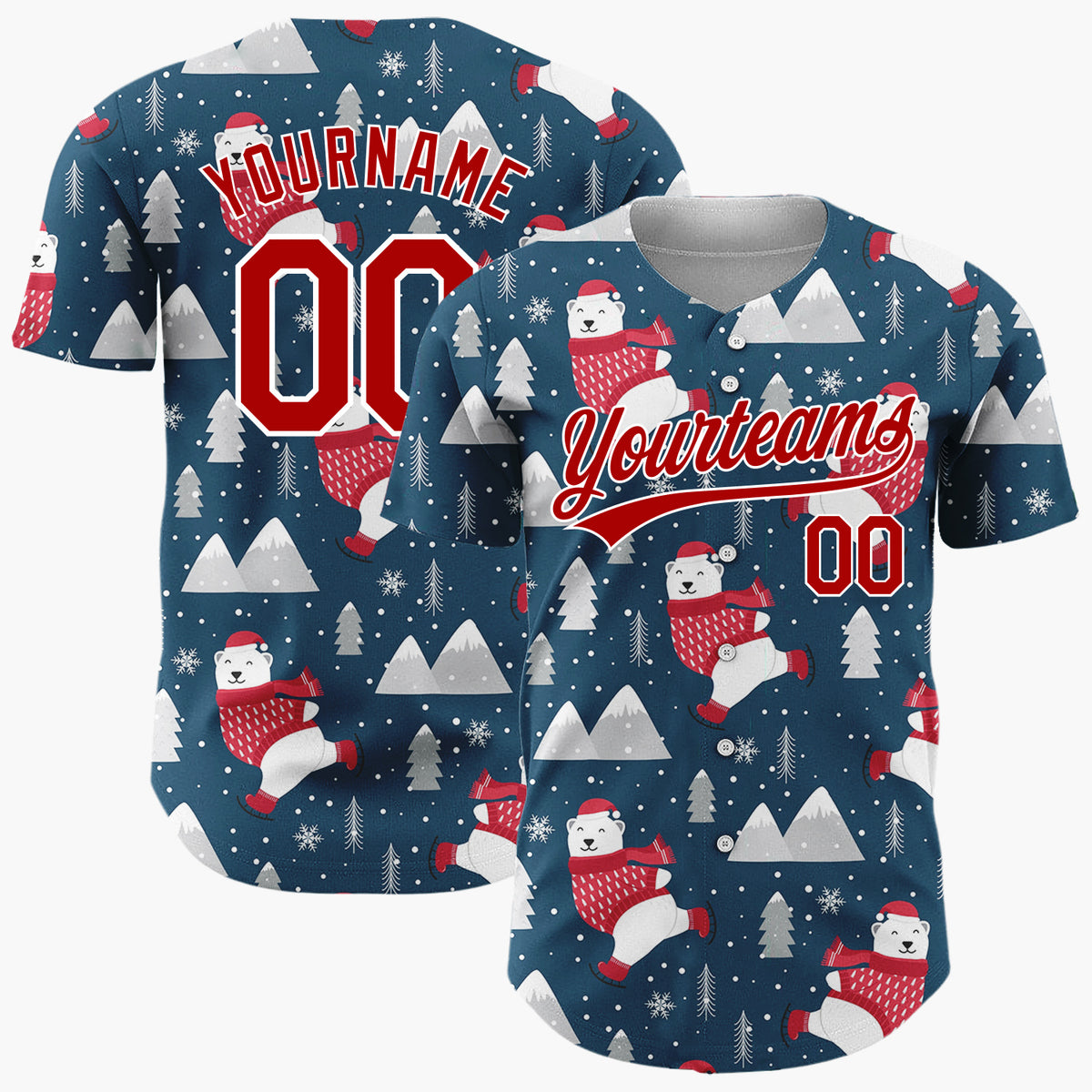 Custom Navy Polar Bear And Mountain Cartoon Christmas Baseball Jersey