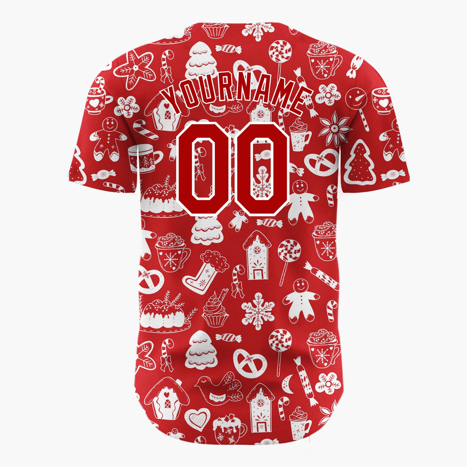 Custom Red White Holiday Treats Icons Doodle Pattern Christmas Baseball Jersey