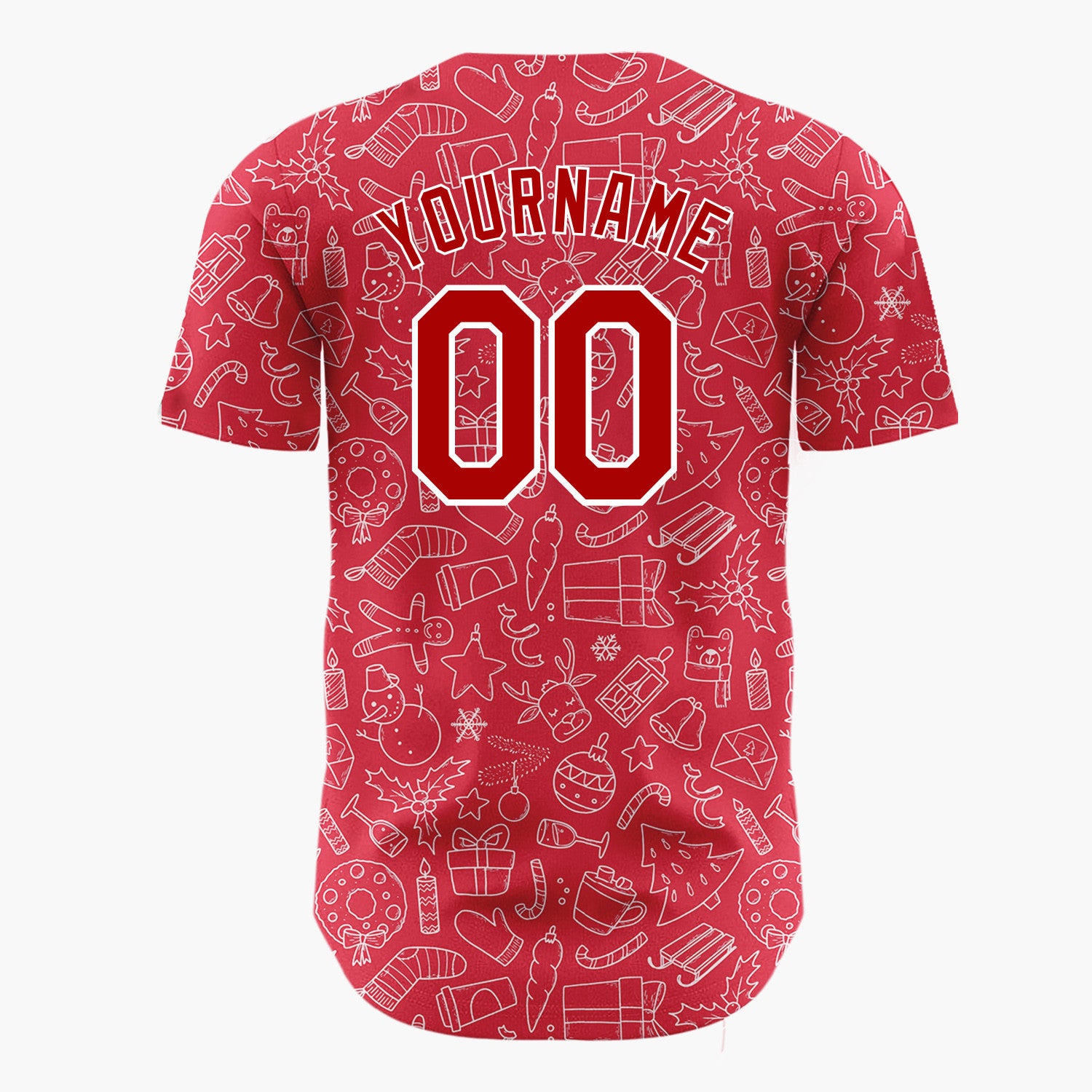 Custom Red Doodled Christmas Icon Line Art Pattern Christmas Baseball Jersey