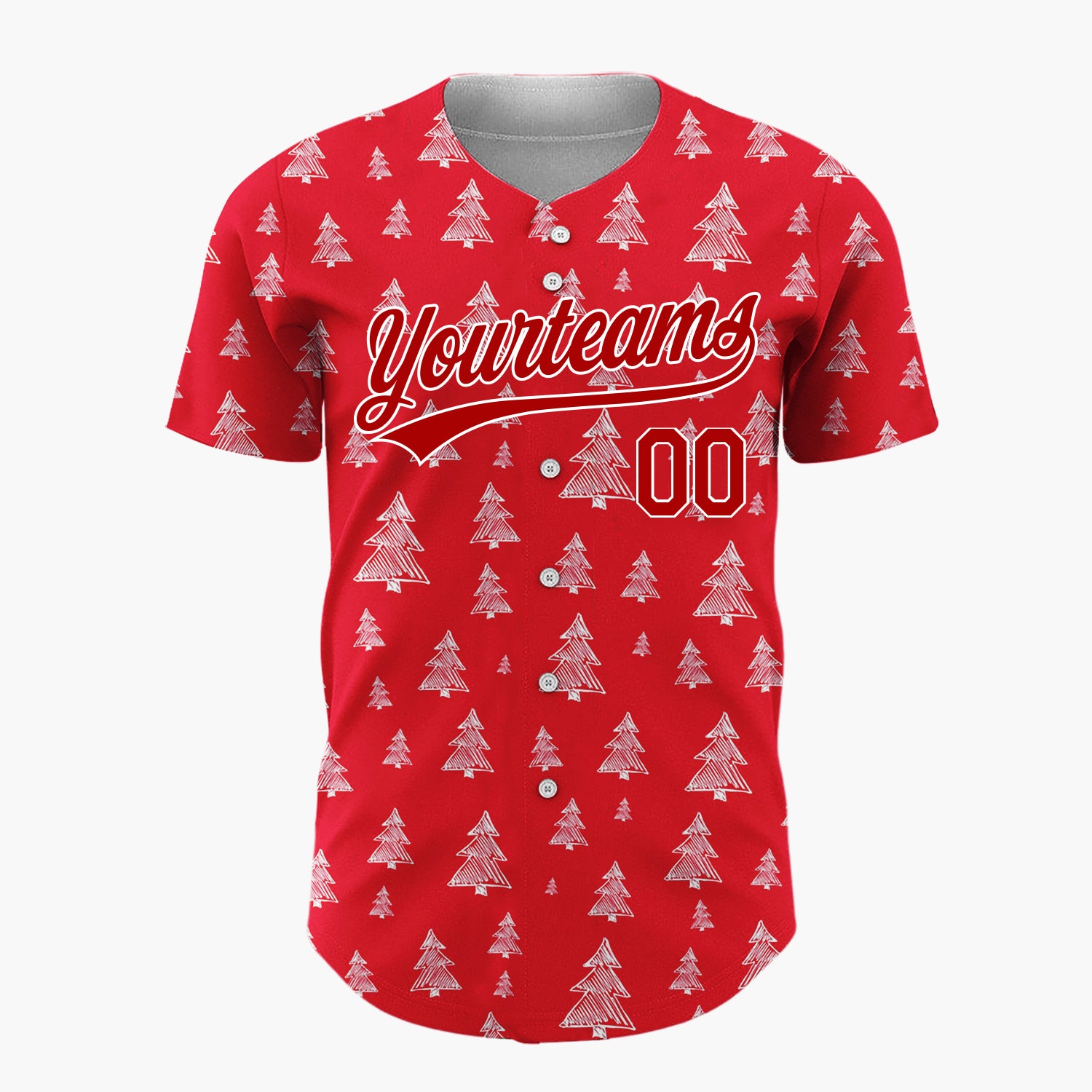 Custom Red White Sketch Christmas Trees Doodle Pattern Christmas Baseball Jersey