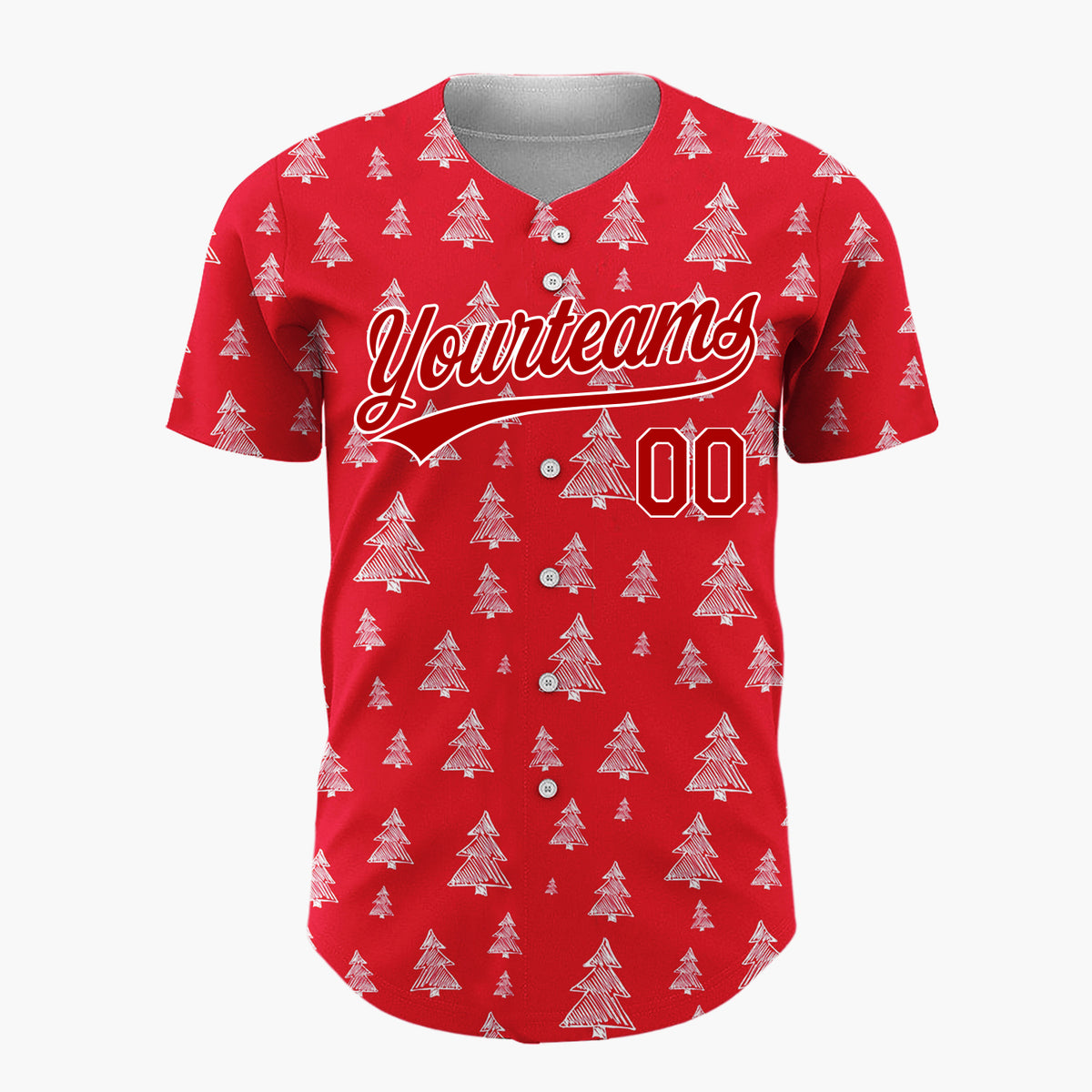 Custom Red White Sketch Christmas Trees Doodle Pattern Christmas Baseball Jersey