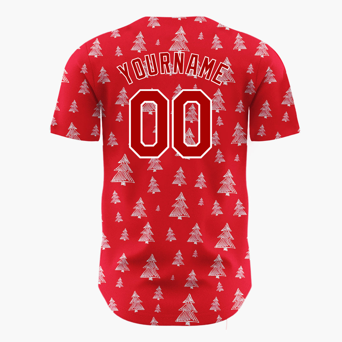 Custom Red White Sketch Christmas Trees Doodle Pattern Christmas Baseball Jersey