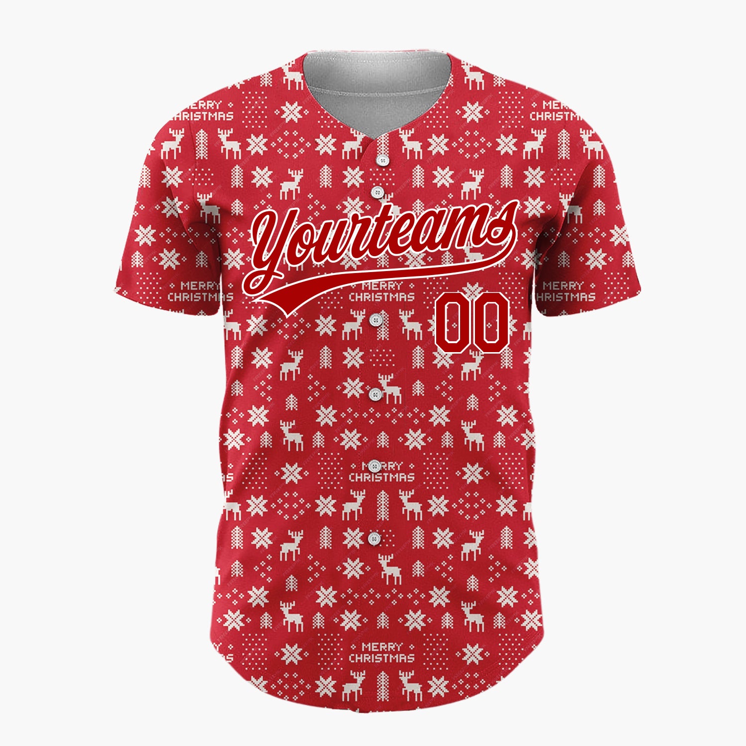 Custom Red Nordic Christmas Reindeer Minimalist Pattern Christmas Baseball Jersey