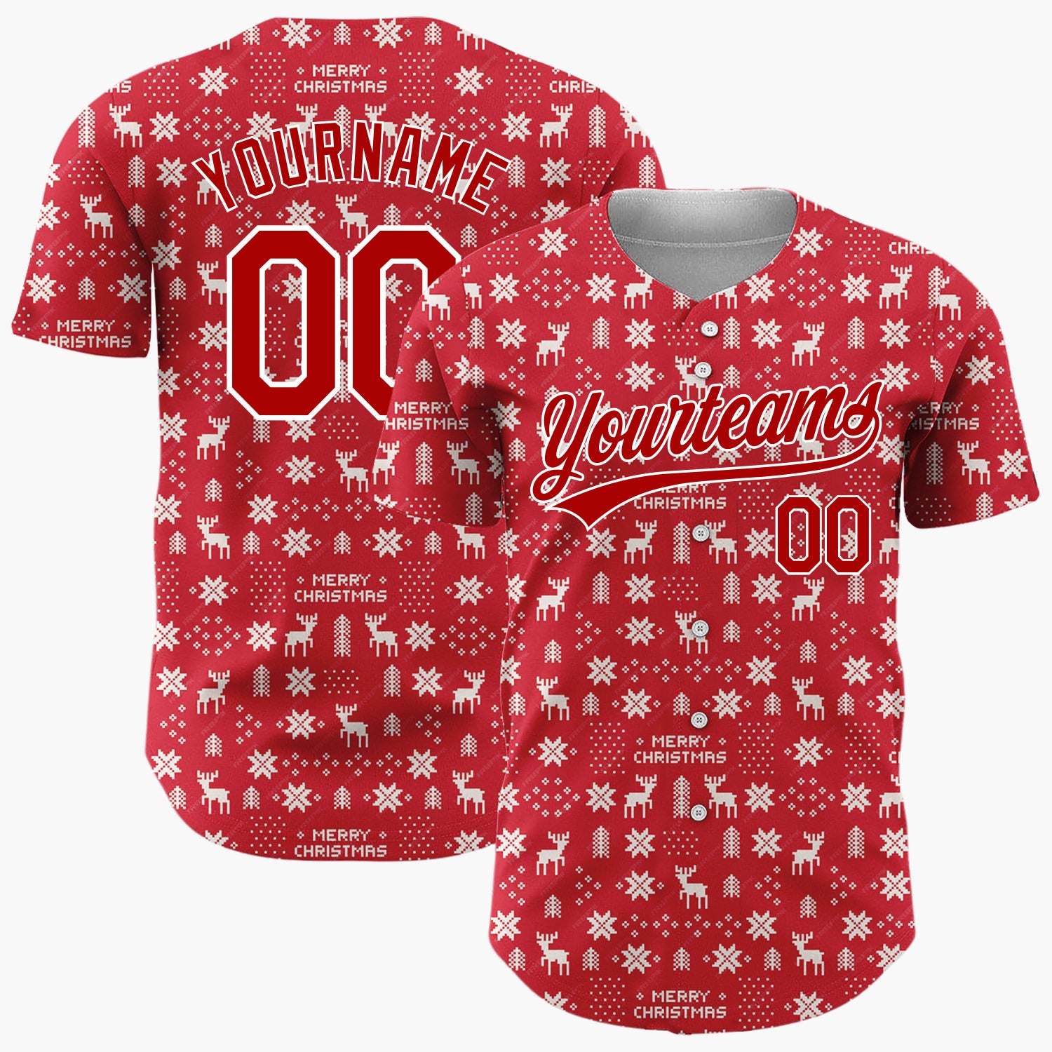 Custom Red Nordic Christmas Reindeer Minimalist Pattern Christmas Baseball Jersey