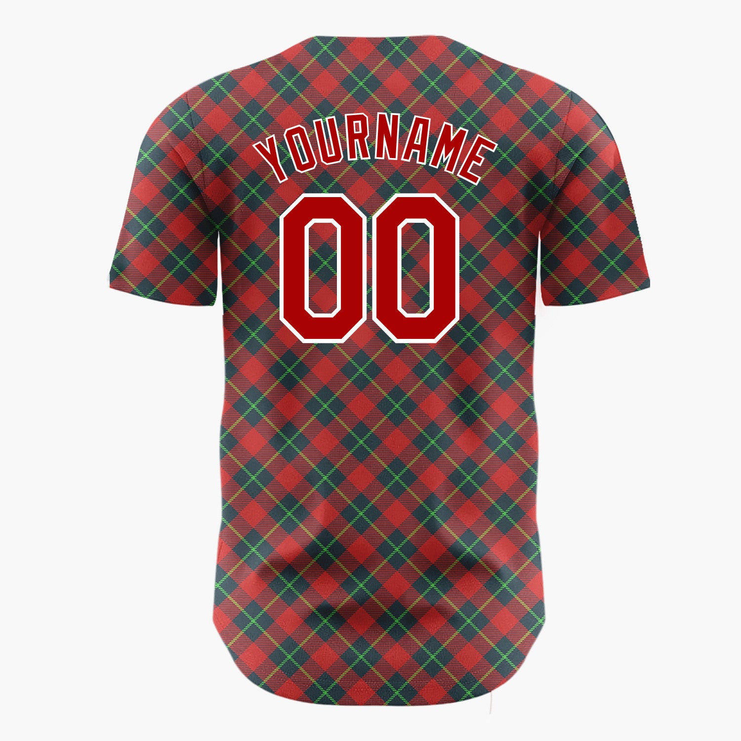Custom Red Green Diagonal Plaid Tartan Fabric Pattern Christmas Baseball Jersey