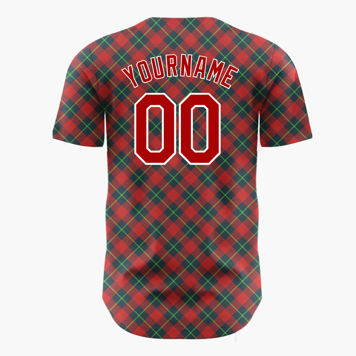 Custom Red Green Diagonal Plaid Tartan Fabric Pattern Christmas Baseball Jersey