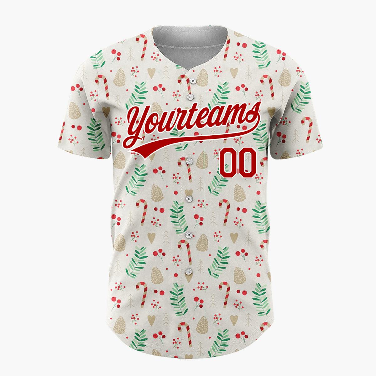 Custom Red White Green Candy Canes Stars And Dots Simple Fun Pattern Christmas Baseball Jersey