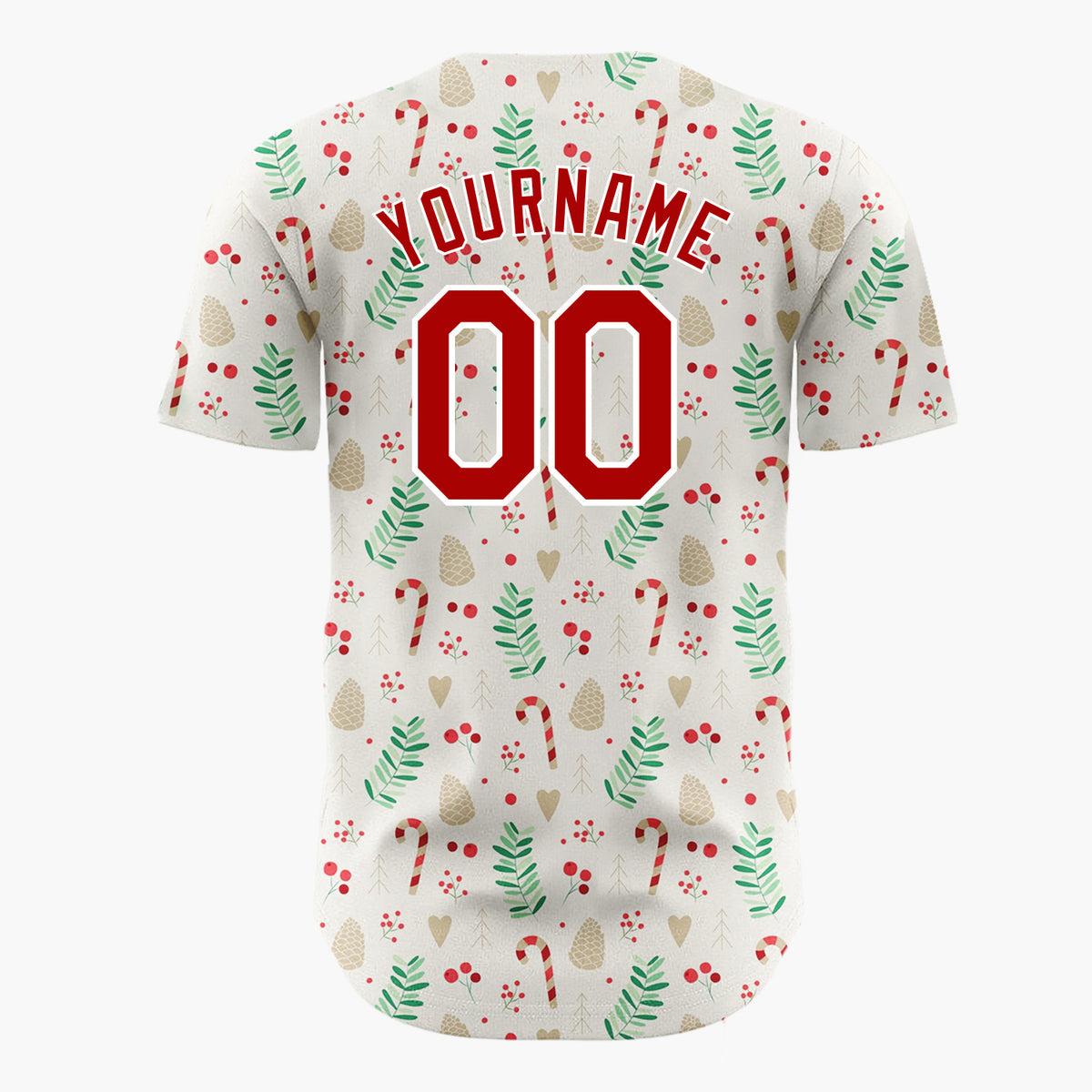 Custom Red White Green Candy Canes Stars And Dots Simple Fun Pattern Christmas Baseball Jersey
