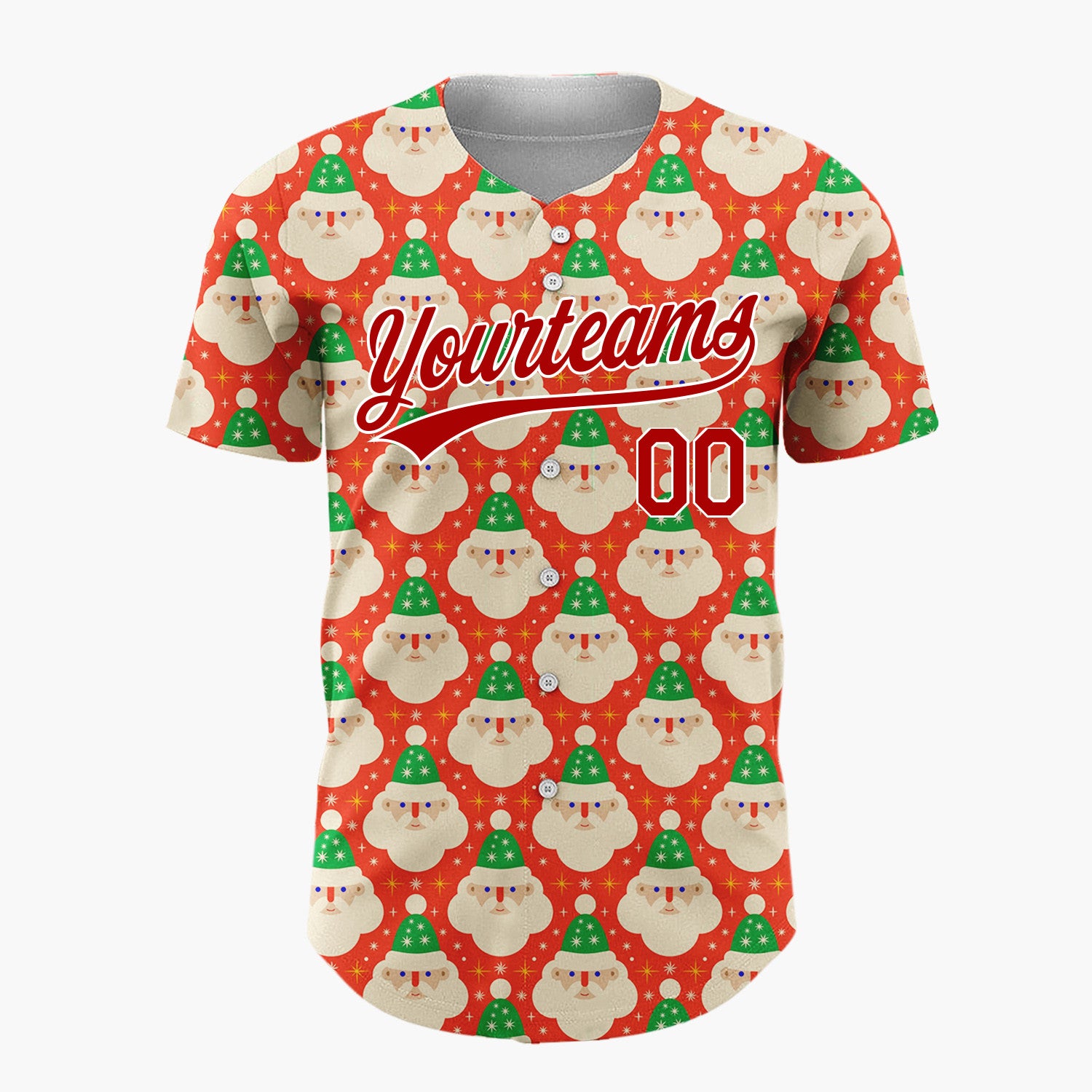 Custom Red Repeating Santa Face Retro Christmas Baseball Jersey