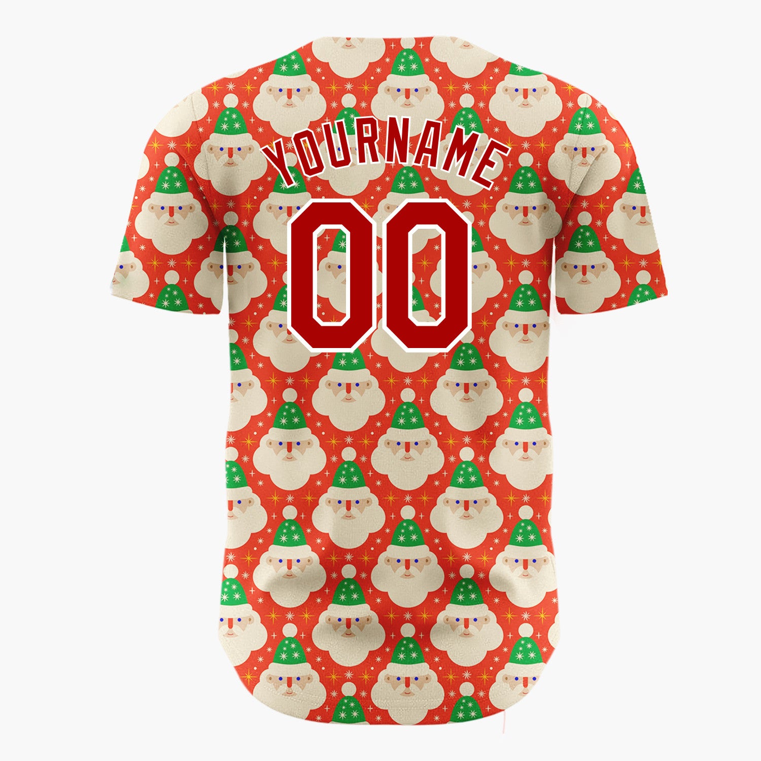 Custom Red Repeating Santa Face Retro Christmas Baseball Jersey