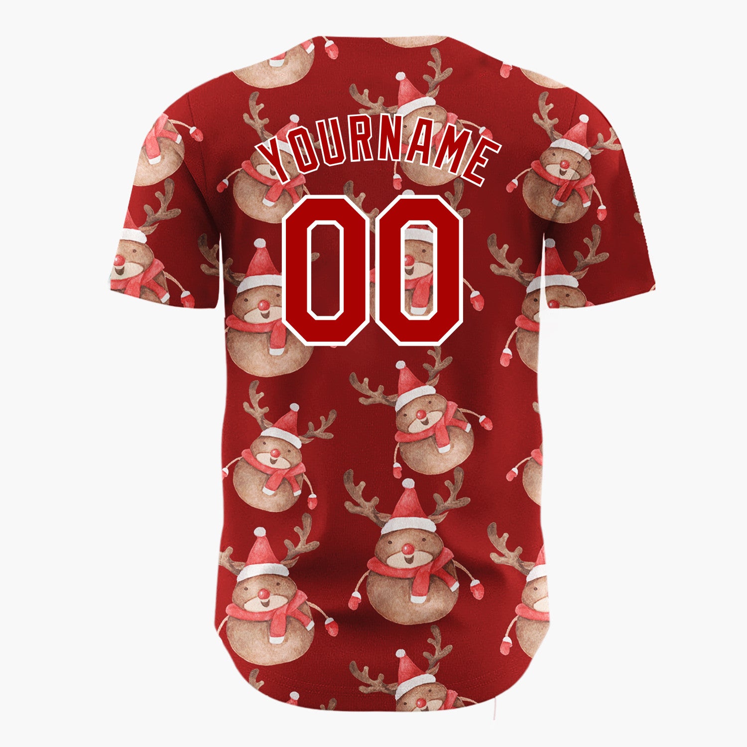 Custom Red Cute Reindeer Festive Watercolor Pattern Christmas Baseball Jersey