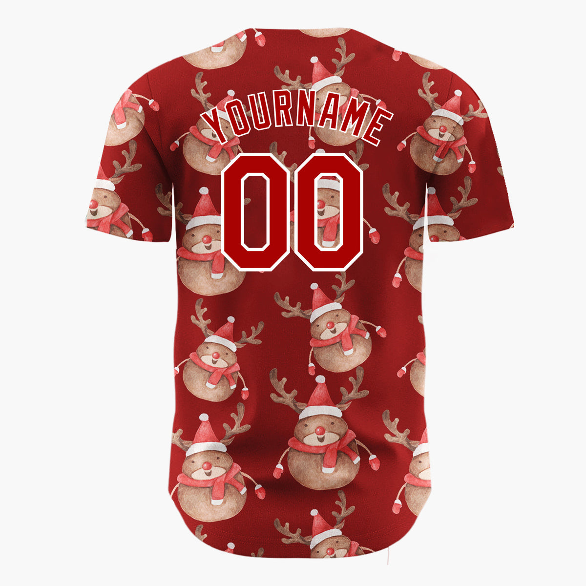 Custom Red Cute Reindeer Festive Watercolor Pattern Christmas Baseball Jersey
