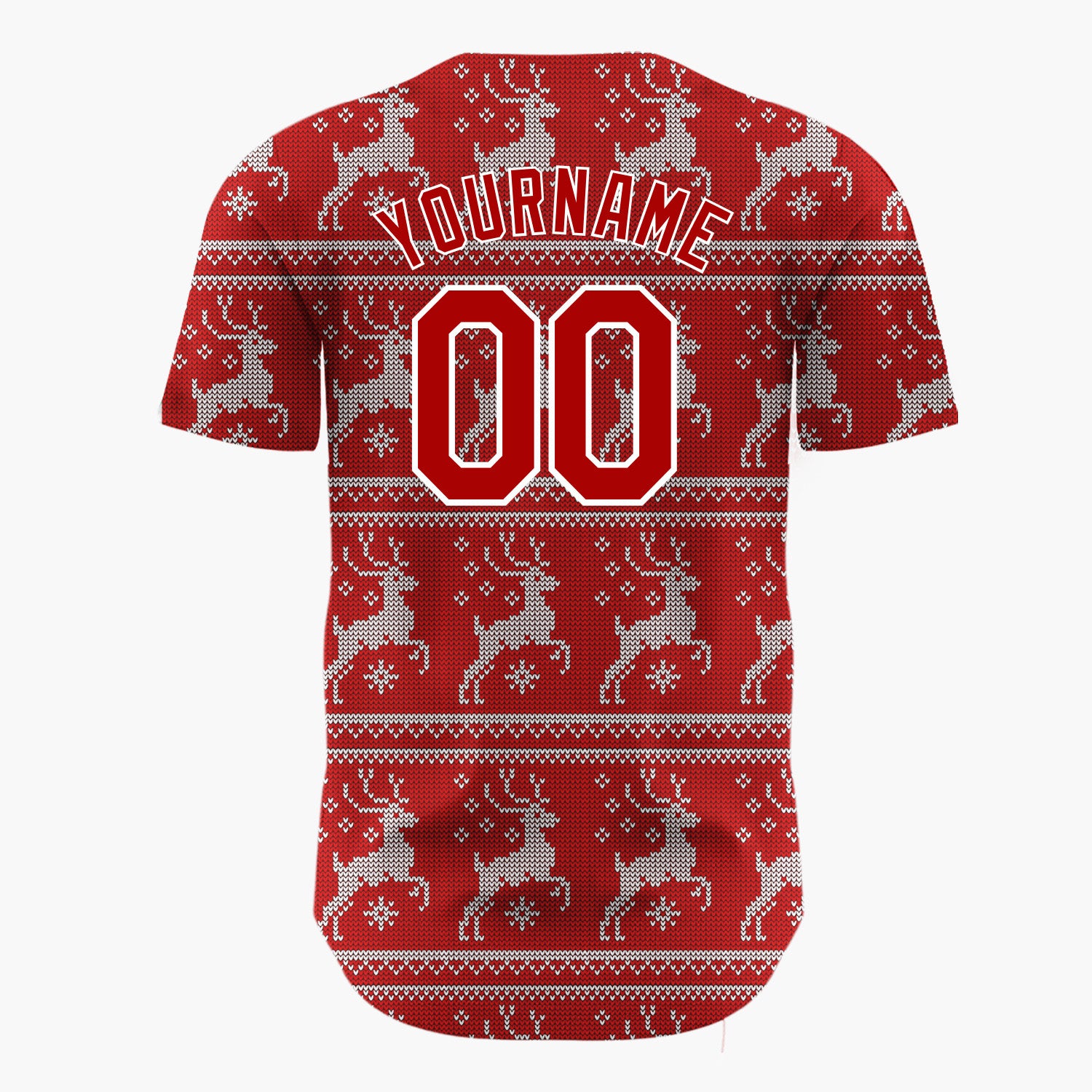 Custom Red Leaping Reindeer Nordic Fair Isle Knitted Pattern Christmas Baseball Jersey