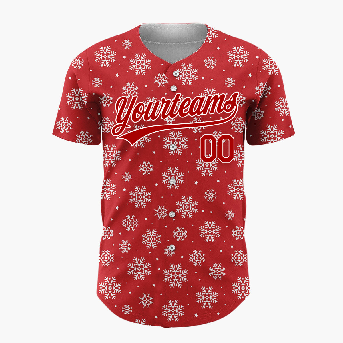 Custom Red White Scattered Snowflakes Stars Winter Pattern Christmas Baseball Jersey