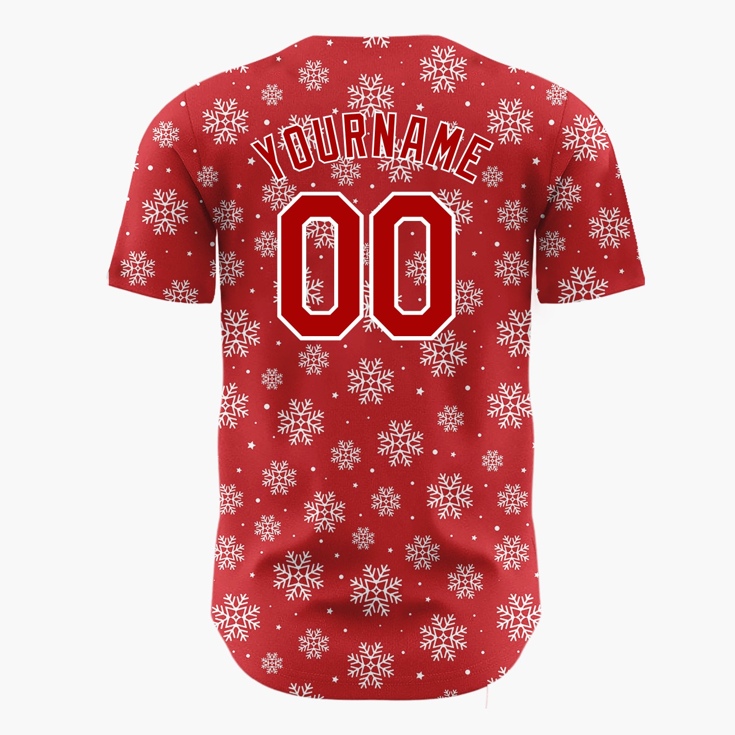 Custom Red White Scattered Snowflakes Stars Winter Pattern Christmas Baseball Jersey