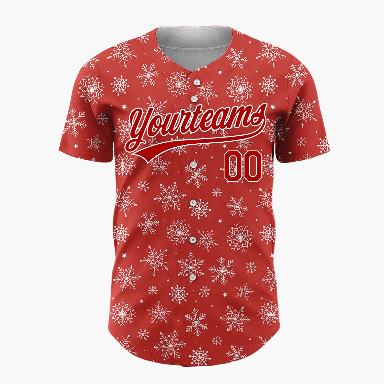 Custom Red White Sketch Snowflake Doodle Pattern Christmas Baseball Jersey