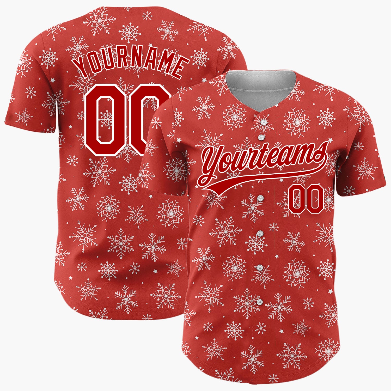 Custom Red White Sketch Snowflake Doodle Pattern Christmas Baseball Jersey