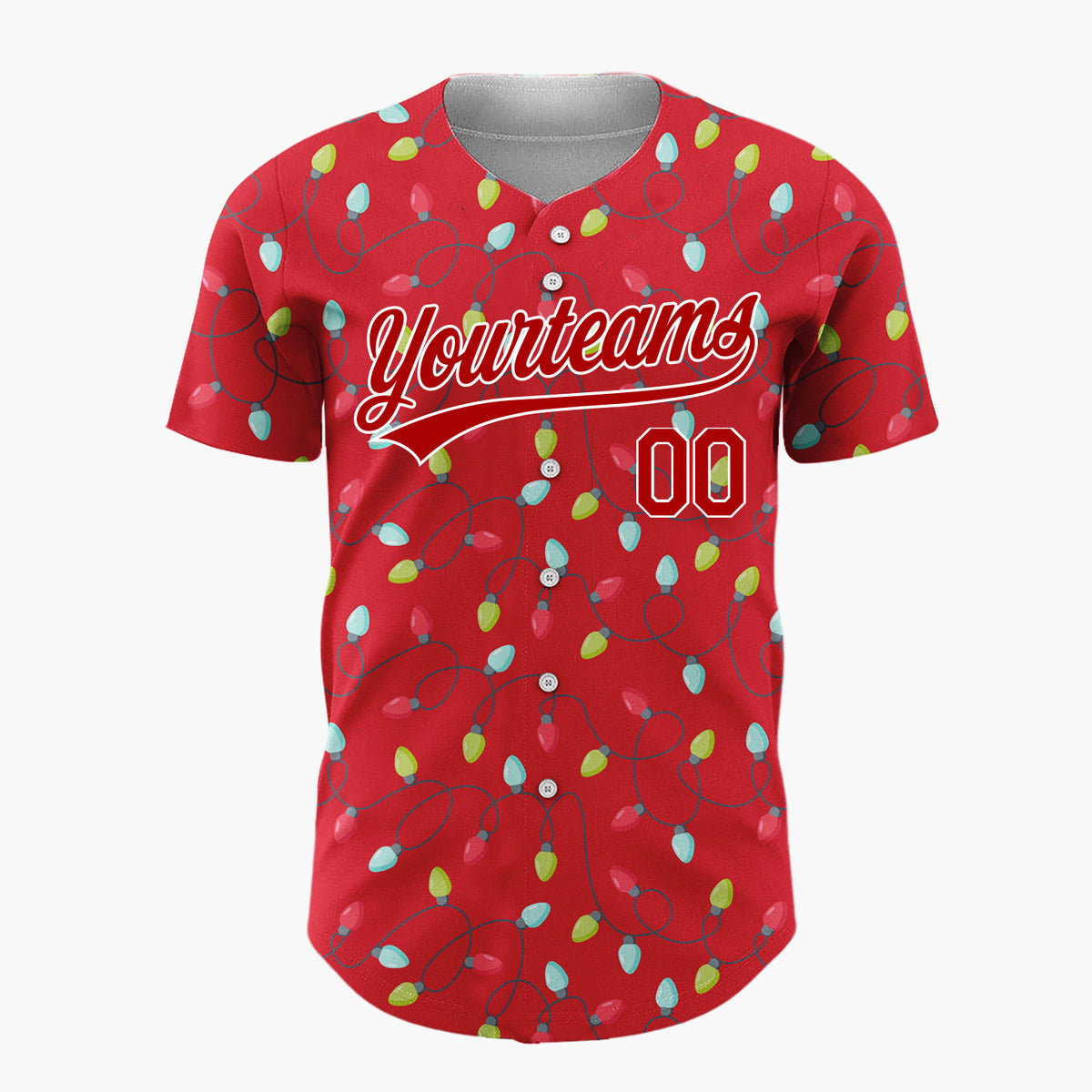 Custom Red Christmas Lights Tangled String Cartoon Christmas Baseball Jersey
