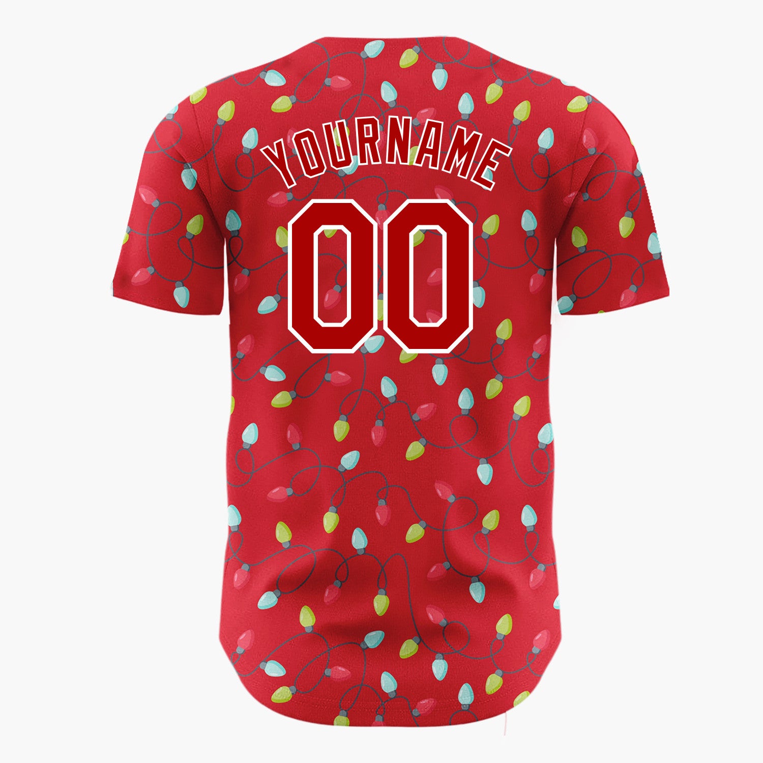 Custom Red Christmas Lights Tangled String Cartoon Christmas Baseball Jersey