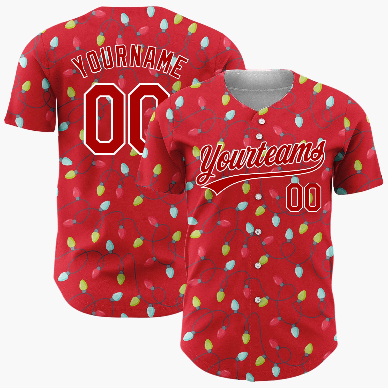 Custom Red Christmas Lights Tangled String Cartoon Christmas Baseball Jersey