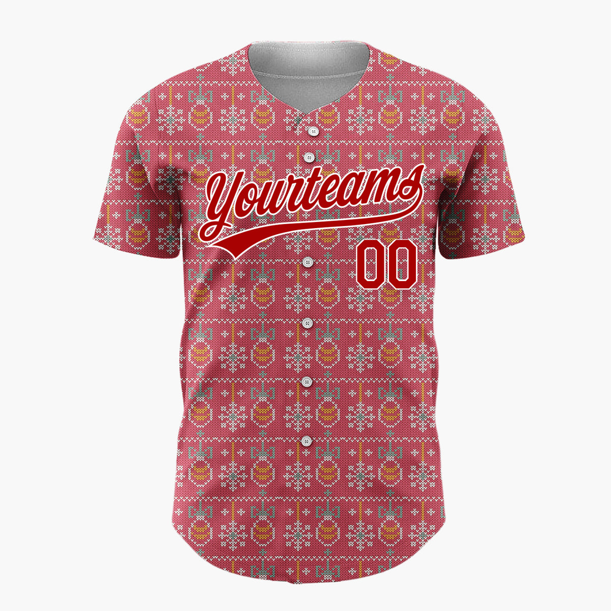 Custom Red White Baubles Snowflakes And Bows Knitted Christmas Baseball Jersey