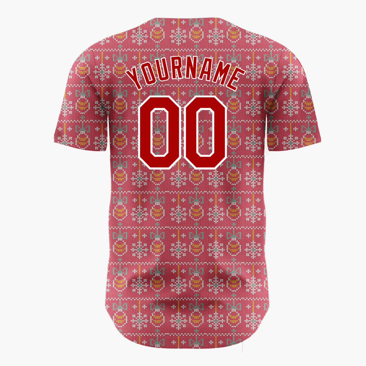 Custom Red White Baubles Snowflakes And Bows Knitted Christmas Baseball Jersey