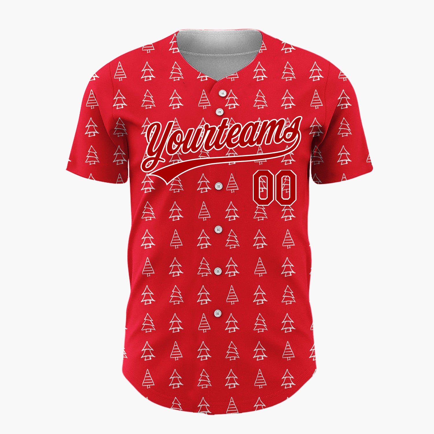 Custom Red White Doodle Christmas Trees Simple Line Pattern Christmas Baseball Jersey