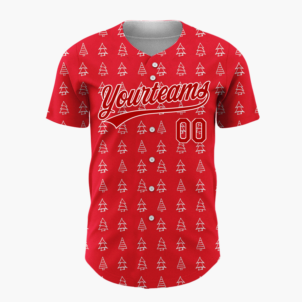 Custom Red White Doodle Christmas Trees Simple Line Pattern Christmas Baseball Jersey