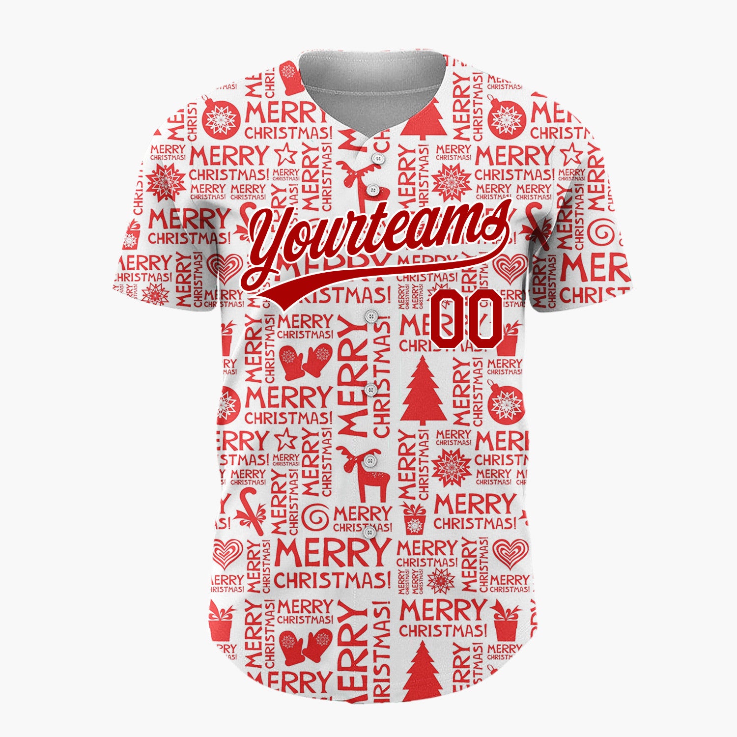 Custom Red Merry Christmas Icons Typographic Graphic Christmas Baseball Jersey