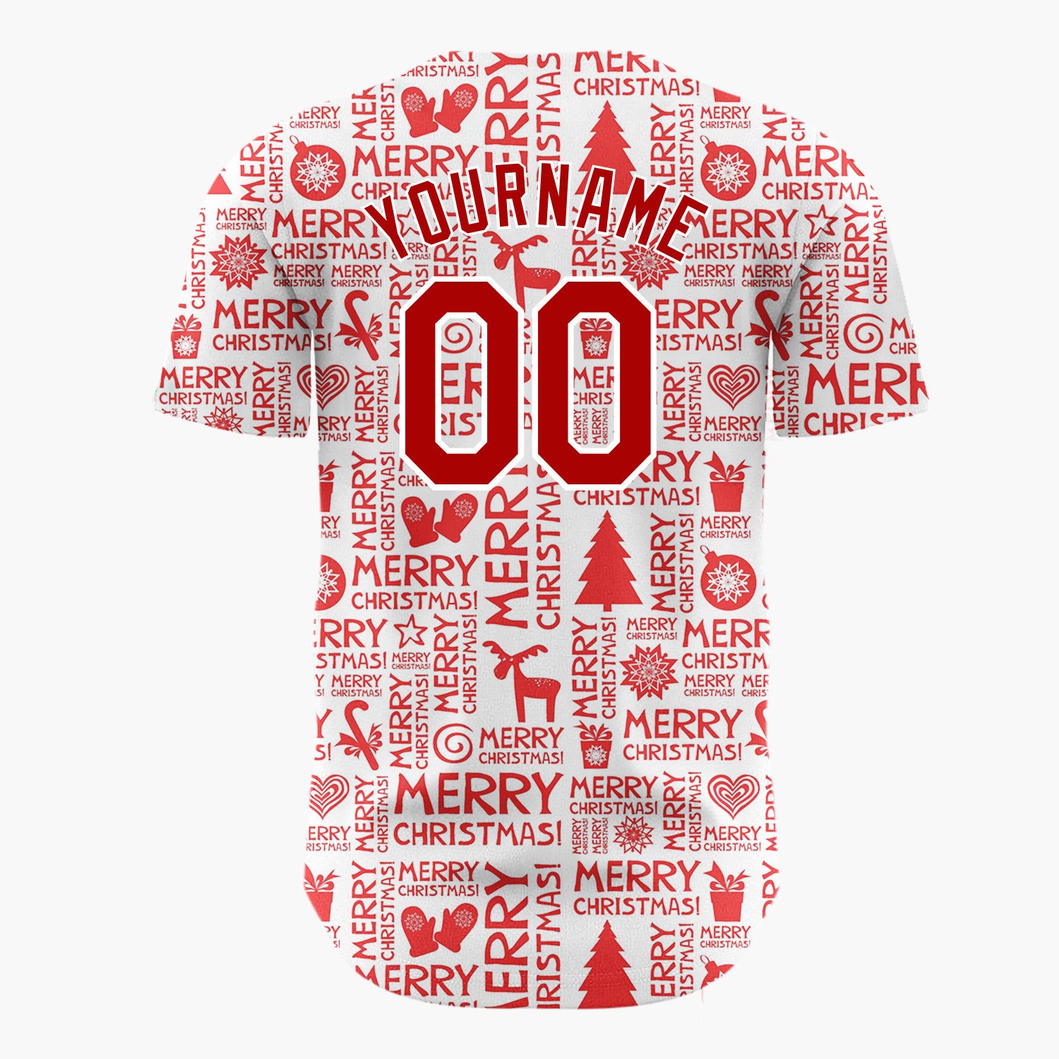 Custom Red Merry Christmas Icons Typographic Graphic Christmas Baseball Jersey