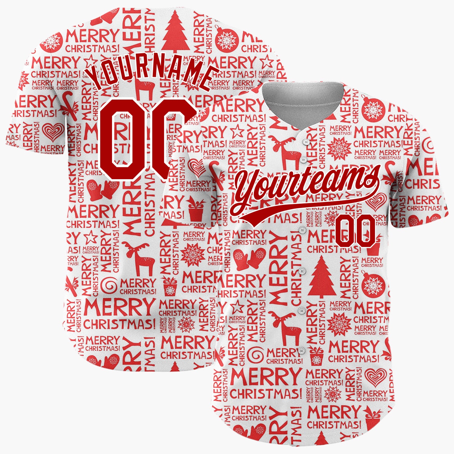 Custom Red Merry Christmas Icons Typographic Graphic Christmas Baseball Jersey