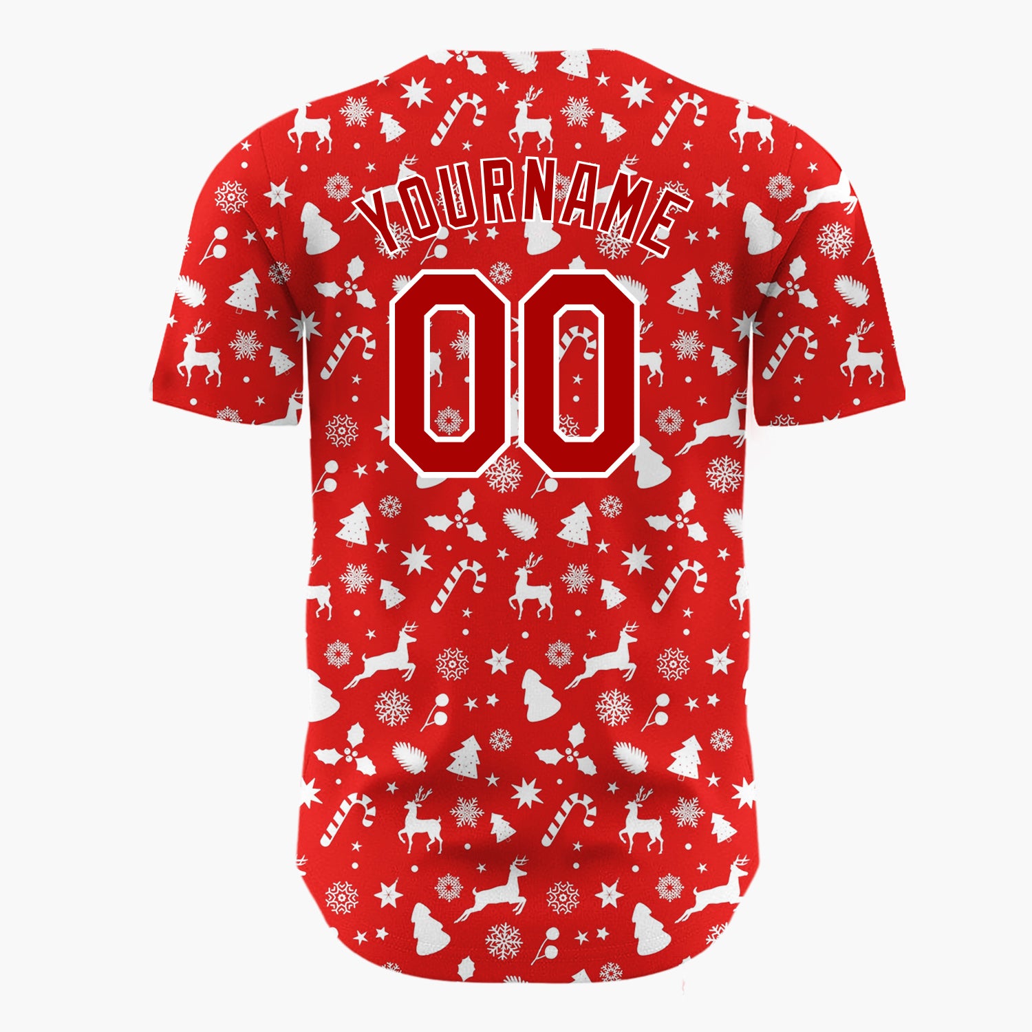 Custom Red Reindeer Candy Canes And Snowflakes Classic Christmas Baseball Jersey
