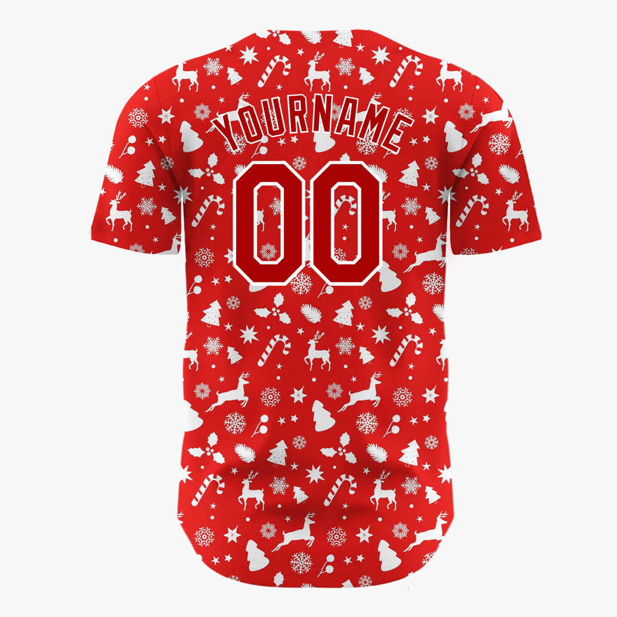 Custom Red Reindeer Candy Canes And Snowflakes Classic Christmas Baseball Jersey