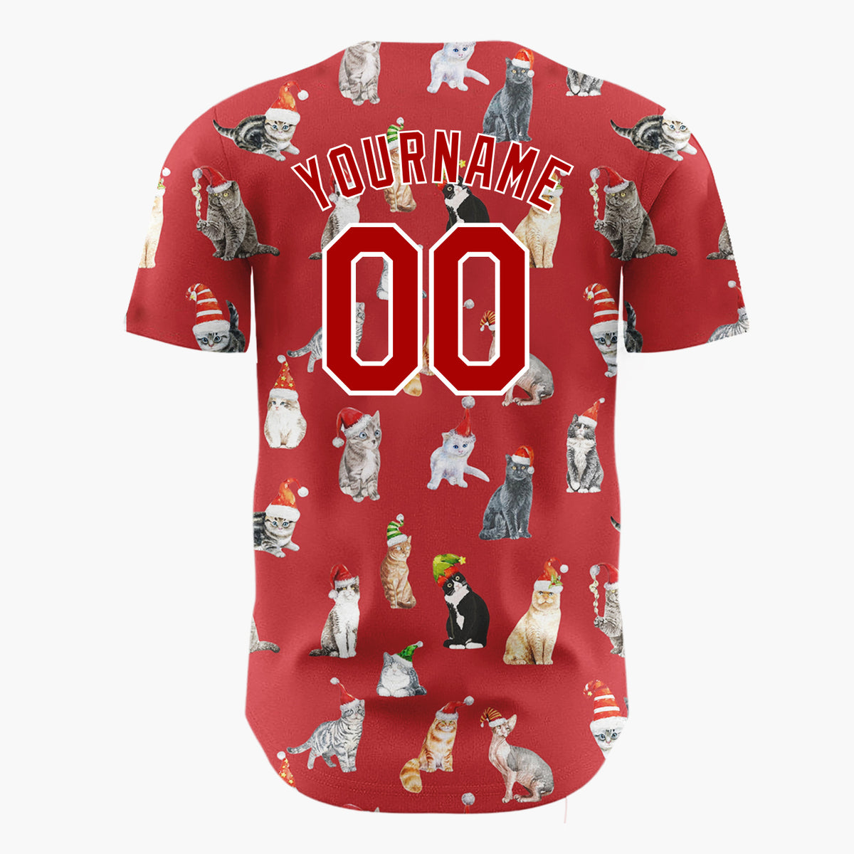 Custom Red Watercolor Cats In Santa Hats Whimsical Christmas Baseball Jersey