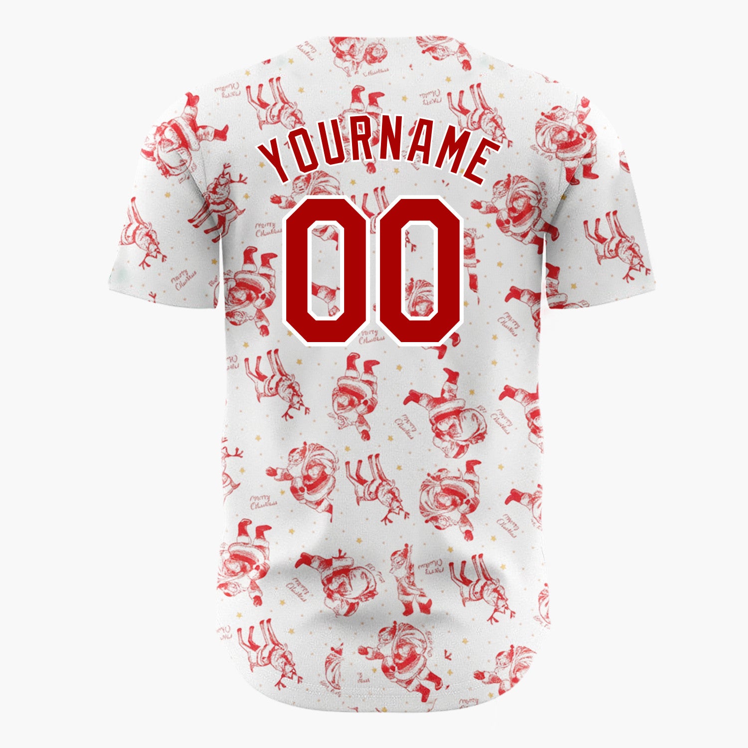 Custom Red White Santa Claus And Reindeers Merry Christmas Baseball Jersey