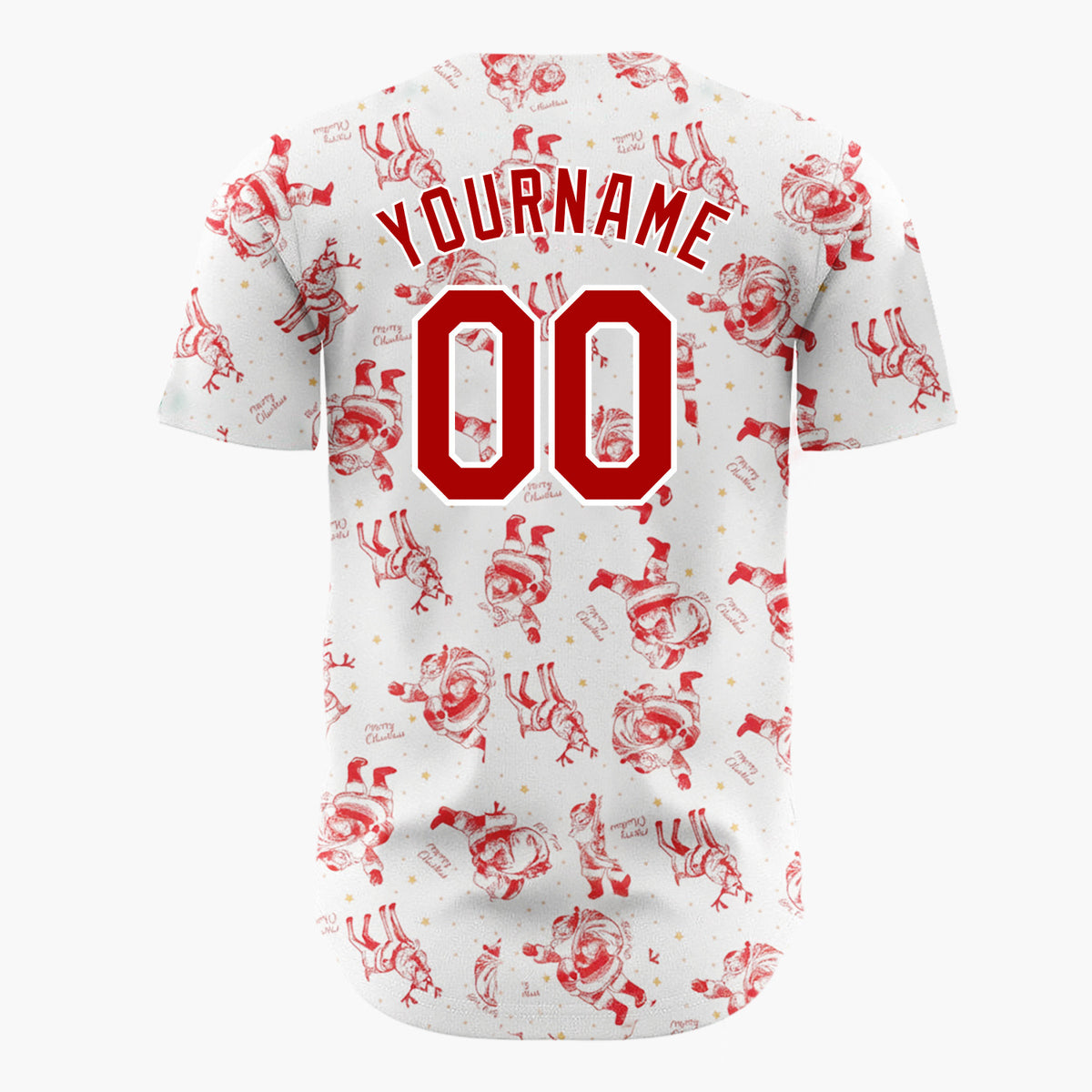 Custom Red White Santa Claus And Reindeers Merry Christmas Baseball Jersey