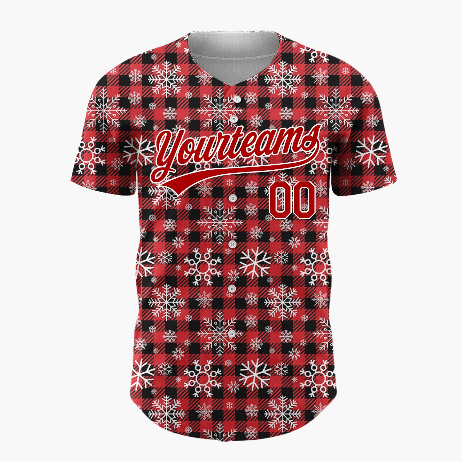 Custom Red Plaid Snowflakes Classic Plaid Pattern Christmas Baseball Jersey