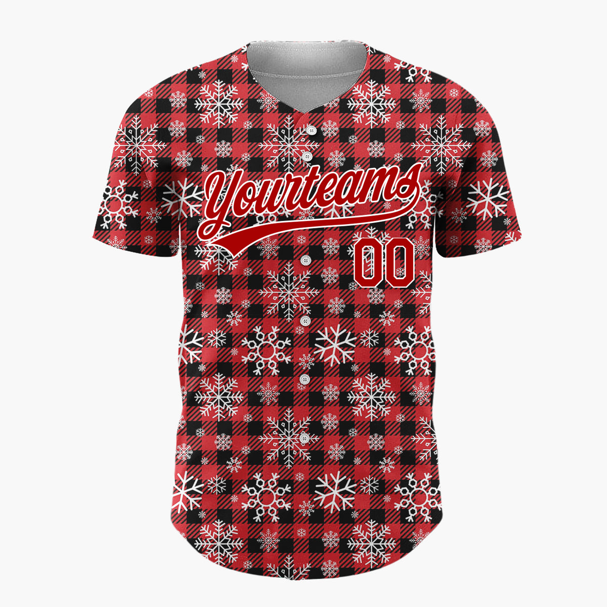 Custom Red Plaid Snowflakes Classic Plaid Pattern Christmas Baseball Jersey