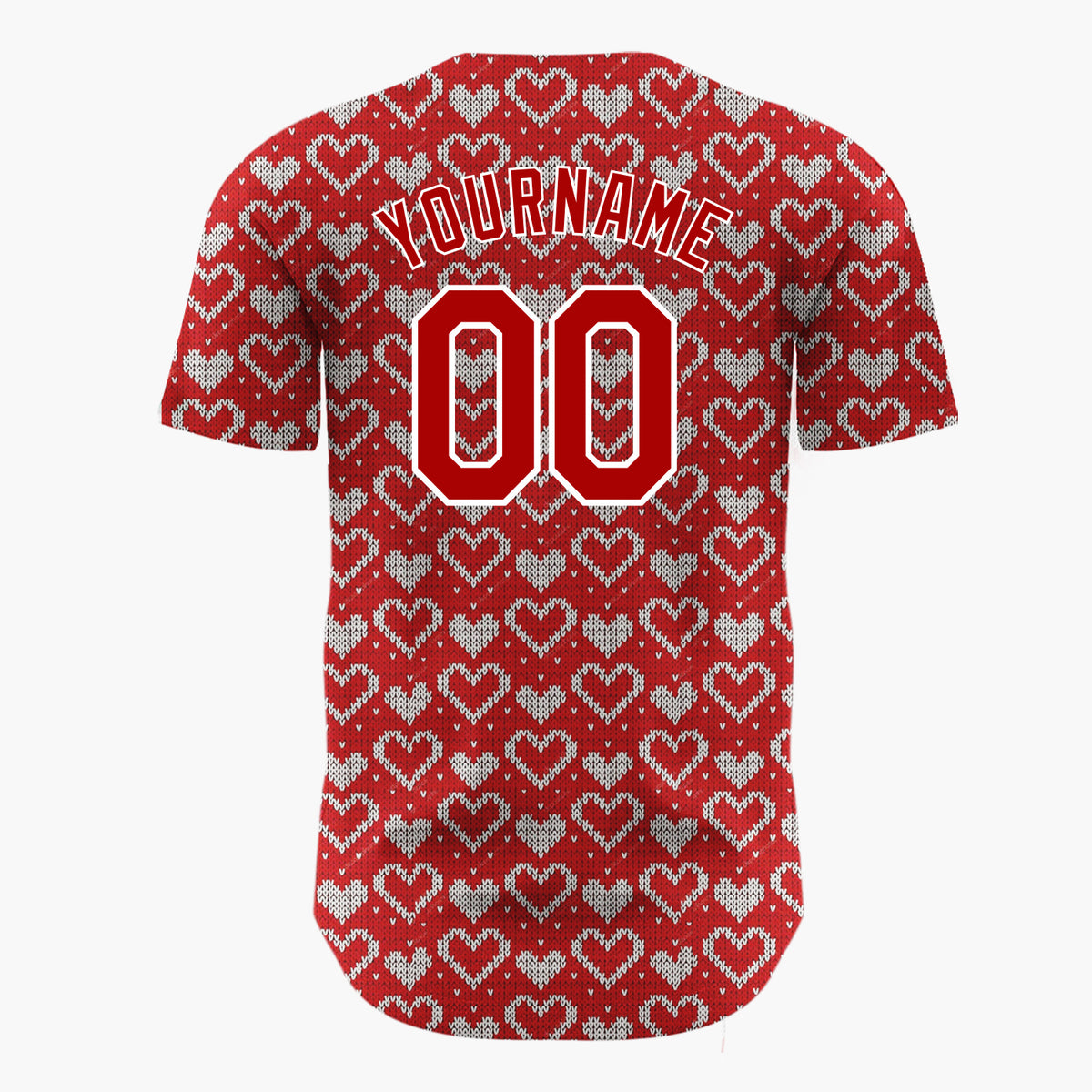 Custom Red Tiny White Hearts Fair Isle Knitted Pattern Christmas Baseball Jersey