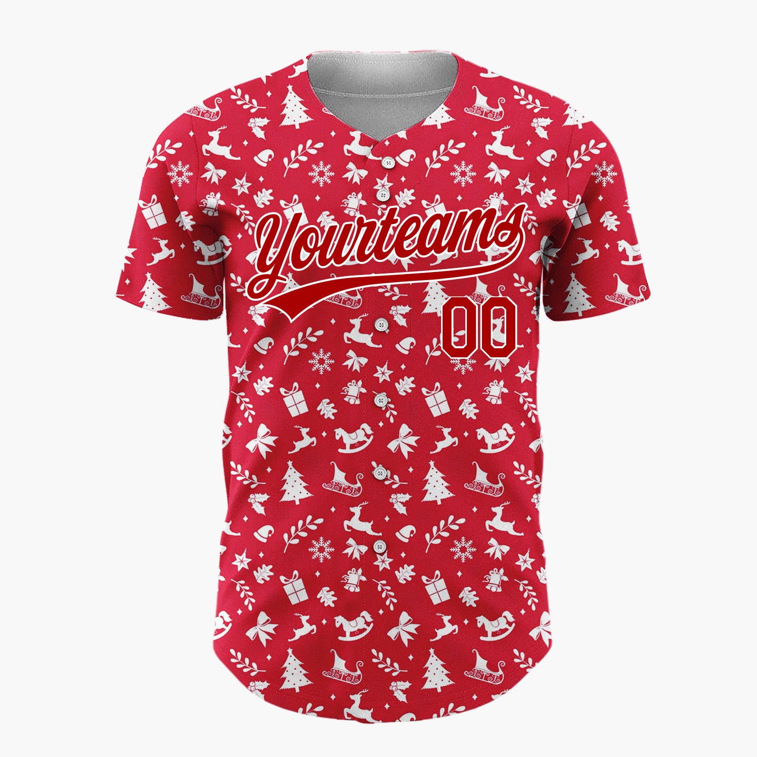 Custom Red Christmas Icons Doodles Nordic Pattern Christmas Baseball Jersey