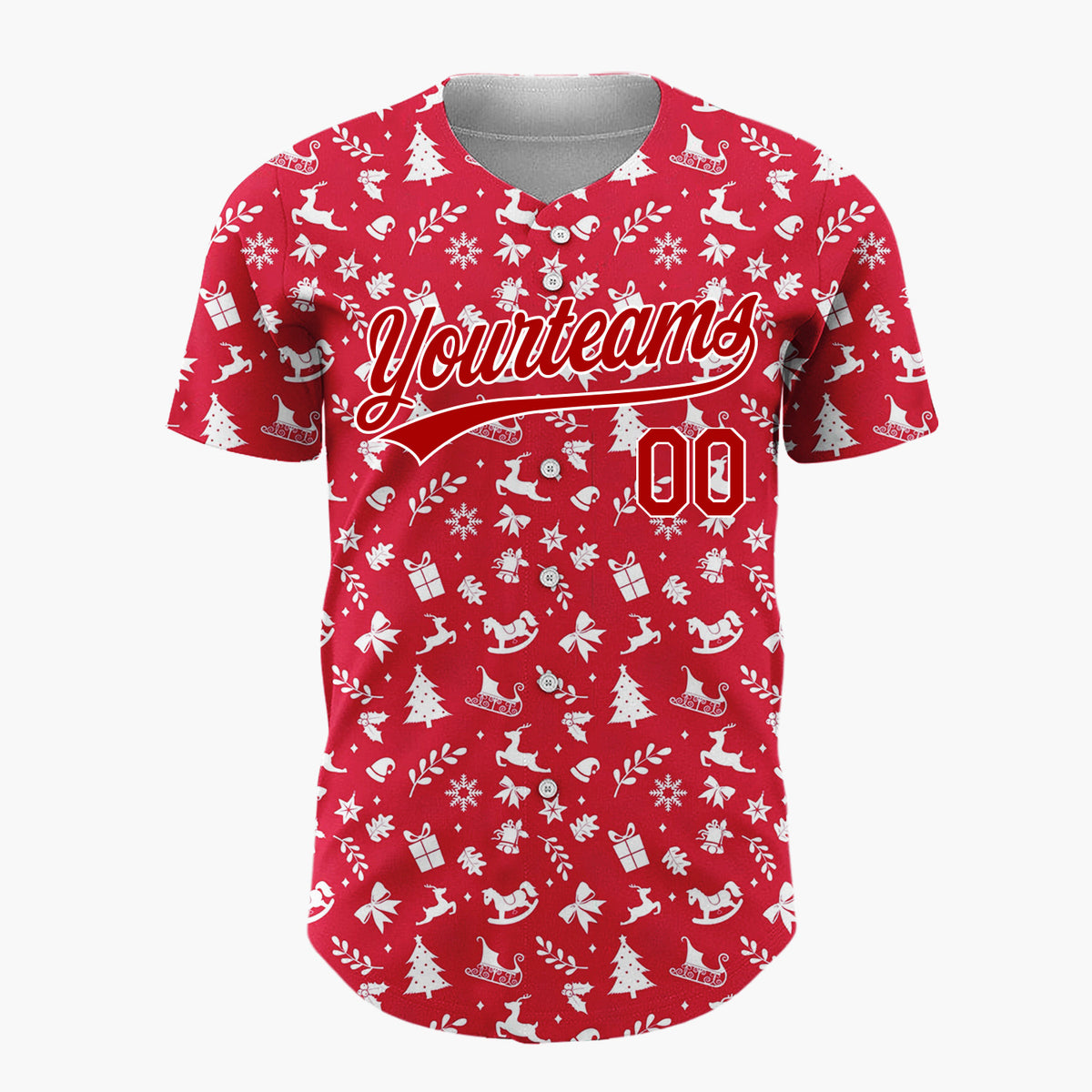 Custom Red Christmas Icons Doodles Nordic Pattern Christmas Baseball Jersey