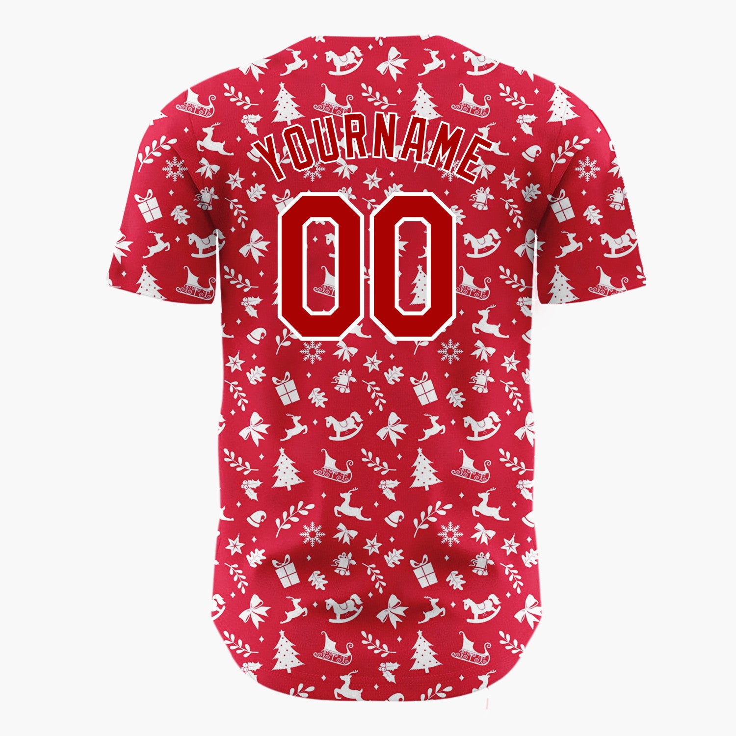 Custom Red Christmas Icons Doodles Nordic Pattern Christmas Baseball Jersey