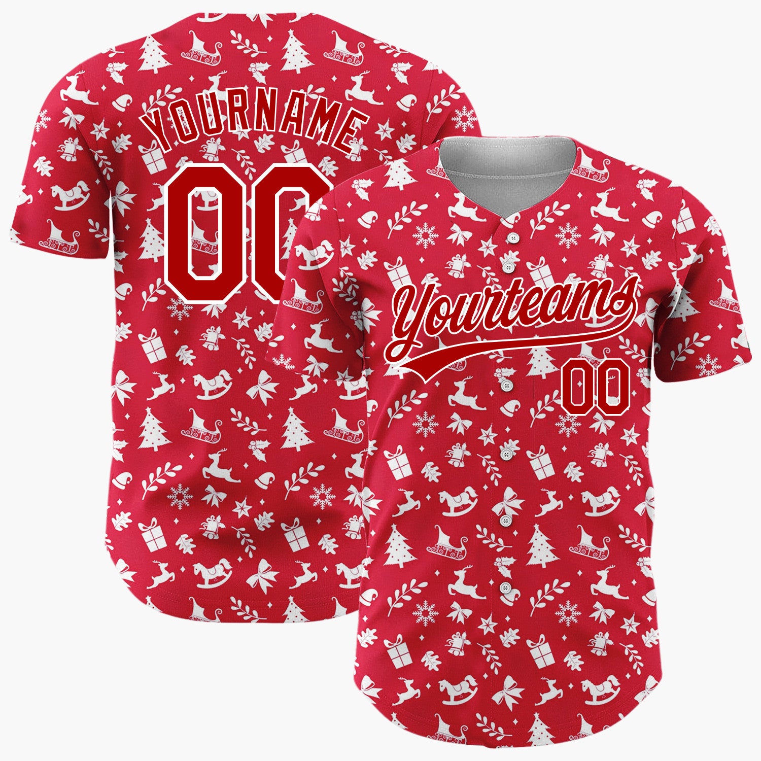 Custom Red Christmas Icons Doodles Nordic Pattern Christmas Baseball Jersey