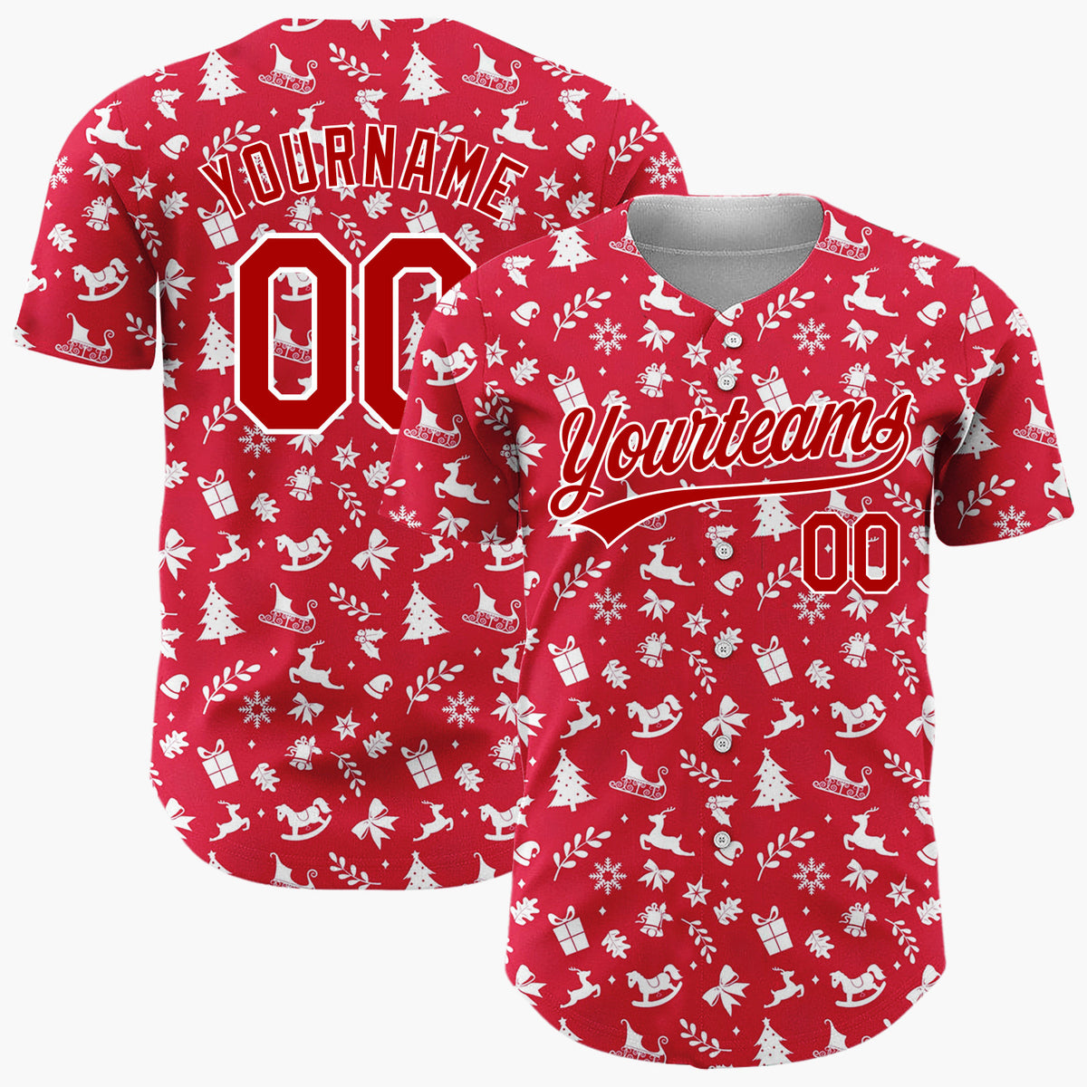 Custom Red Christmas Icons Doodles Nordic Pattern Christmas Baseball Jersey