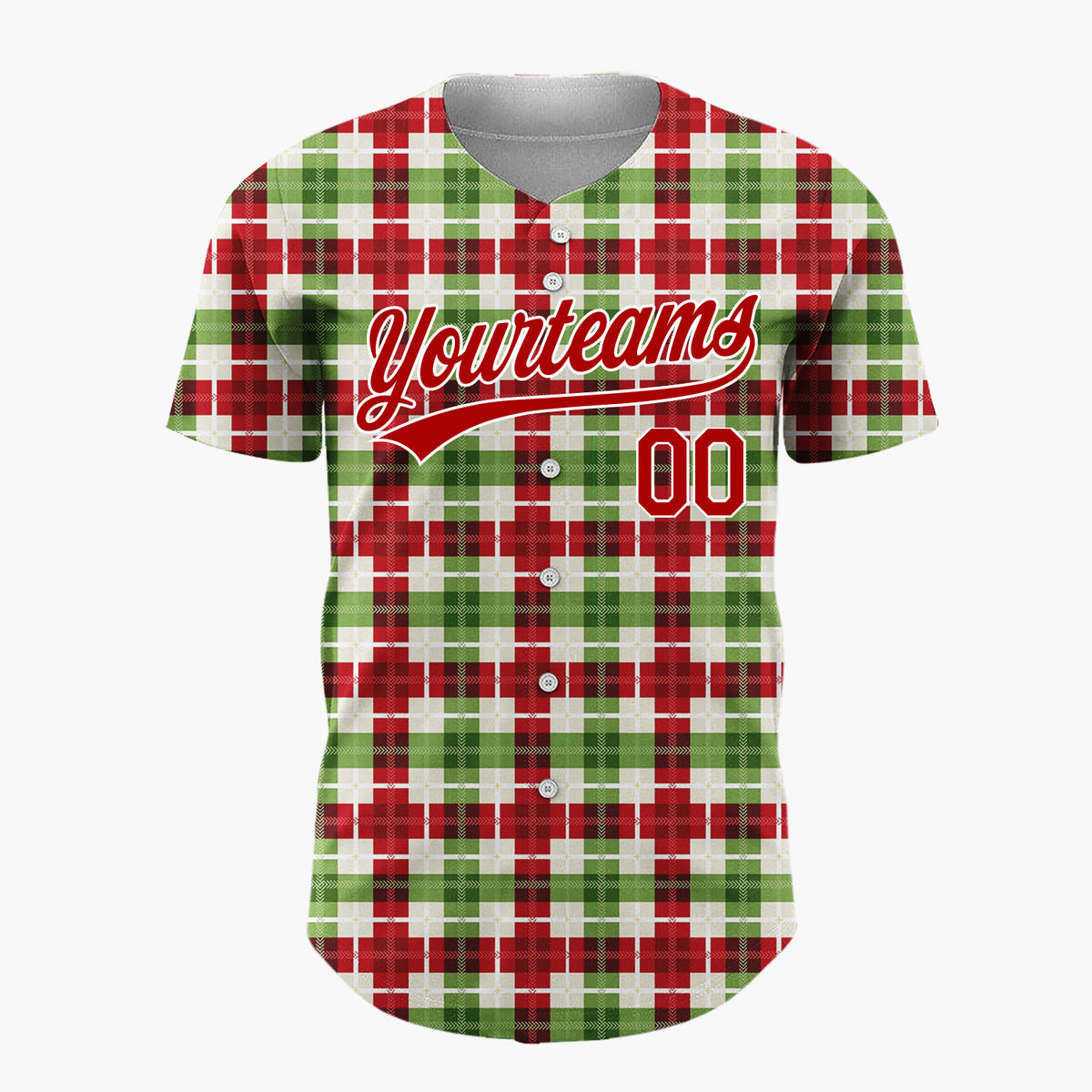 Custom Red Gingham Plaid Festive Plaid Pattern Christmas Baseball Jersey