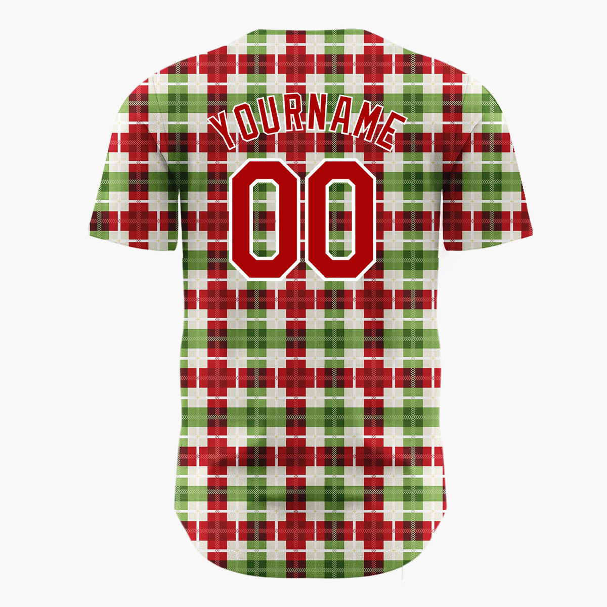 Custom Red Gingham Plaid Festive Plaid Pattern Christmas Baseball Jersey