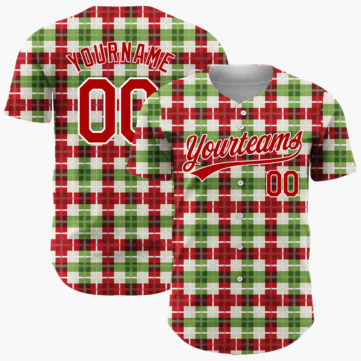 Custom Red Gingham Plaid Festive Plaid Pattern Christmas Baseball Jersey